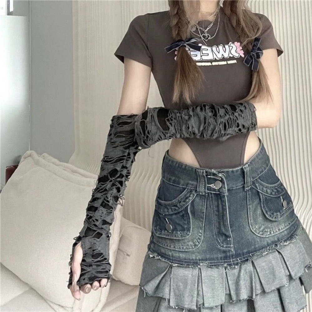 Lange punkhandschoenen Distres - Fingerless Glove Knit recensie en prijs
